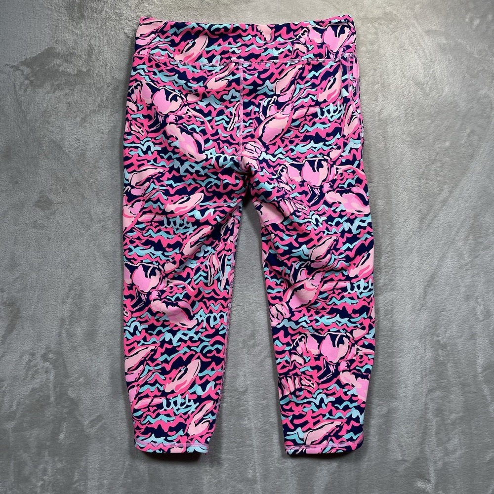 Lilly Pulitzer L Luxletic Weekender Crop Leggings Lobstah Roll Print Pink Navy - Picture 7 of 8